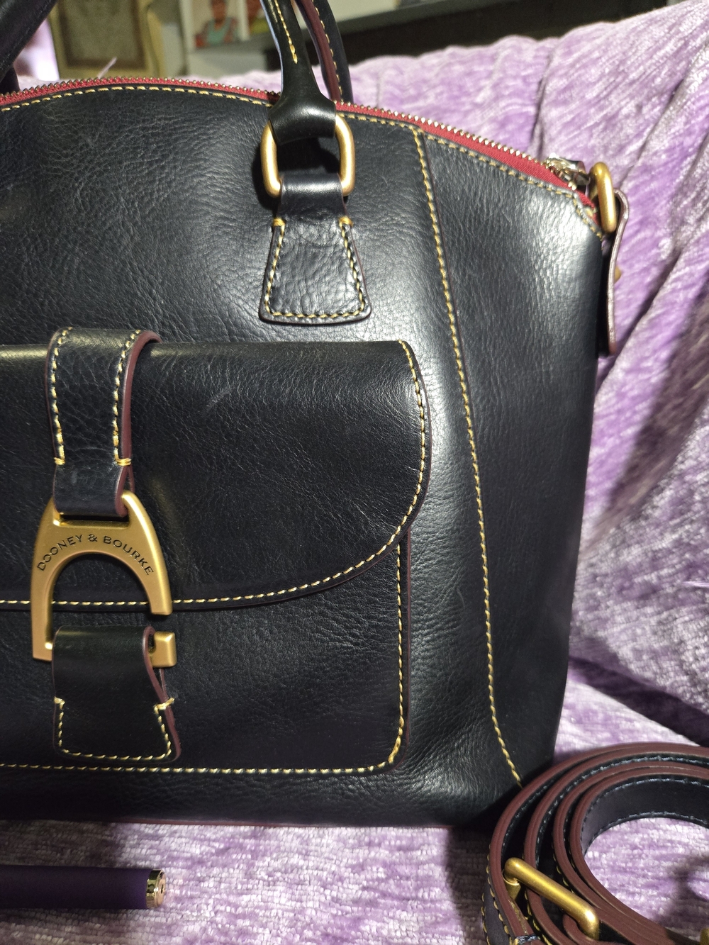 Dooney & Bourke FLORENTINE NAVY💙 Leather Naomi Satchel with Gold Hardware. EUC - Picture 3 of 16